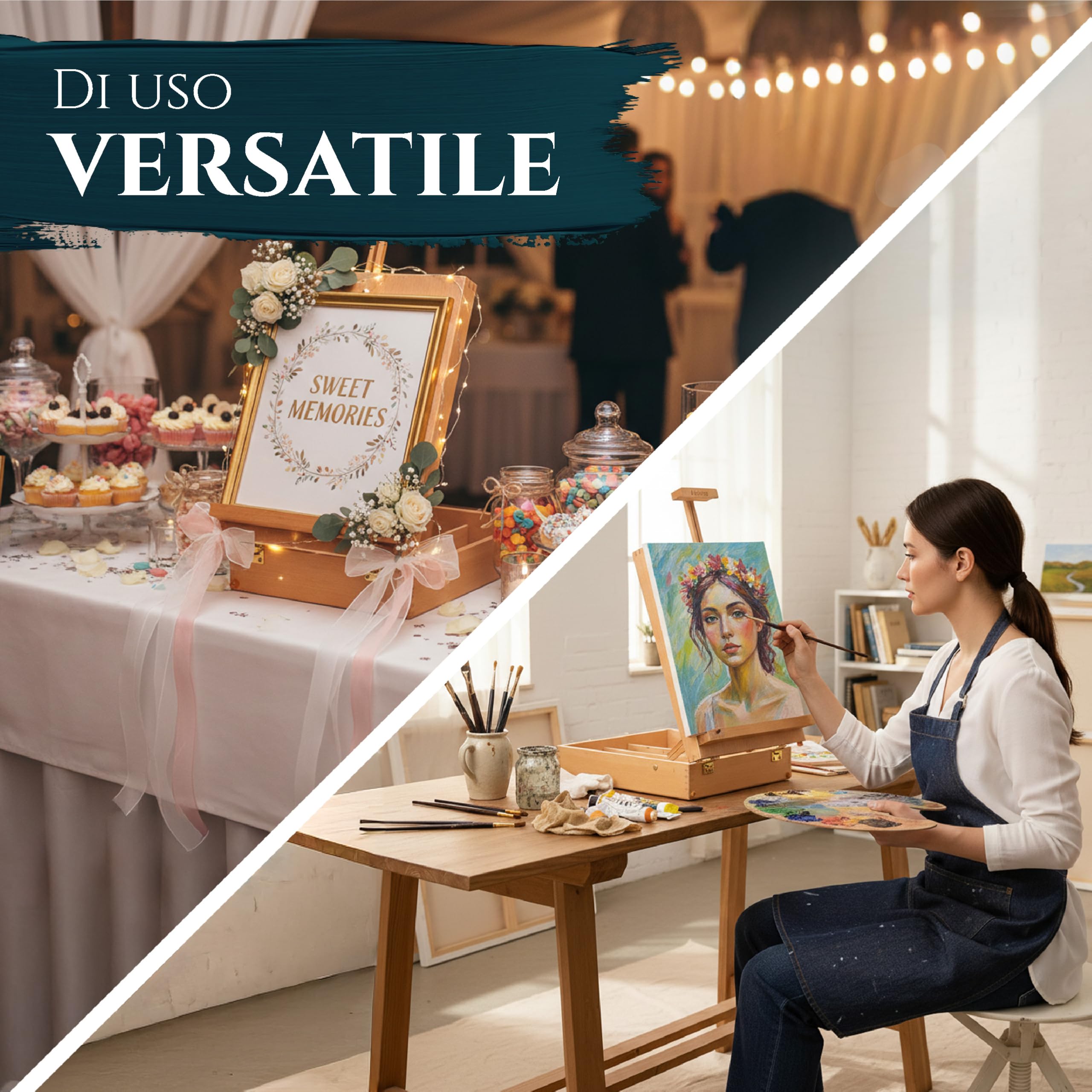 Artina Cavalletto professionale per pittura da tavolo con cassetta | a valigetta da studio o da campagna leggío supporto tele portatile e richiudibile integrata telaio regolabile Nancy