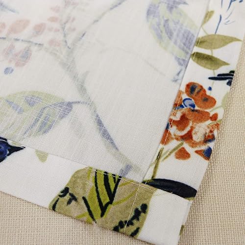 Miniatura 6 de VOGOL Cortinas de cenefa azul para sala de estar, lino texturizado con estampado de pájaros y flores, cortinas de ventana con bolsillo para barra,