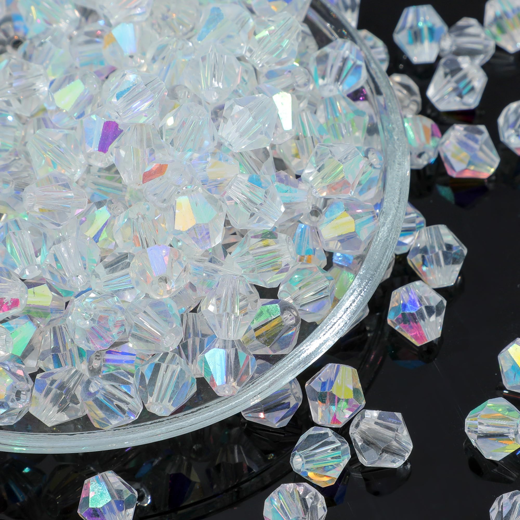 Guoxin 100Pcs Bicone Crystal Glass Beads Faceted AB Clear Small Loose Spacers Beads for Bracelets Crafts DIY Jewelry Making Supplies (4MM, AB Crystal)