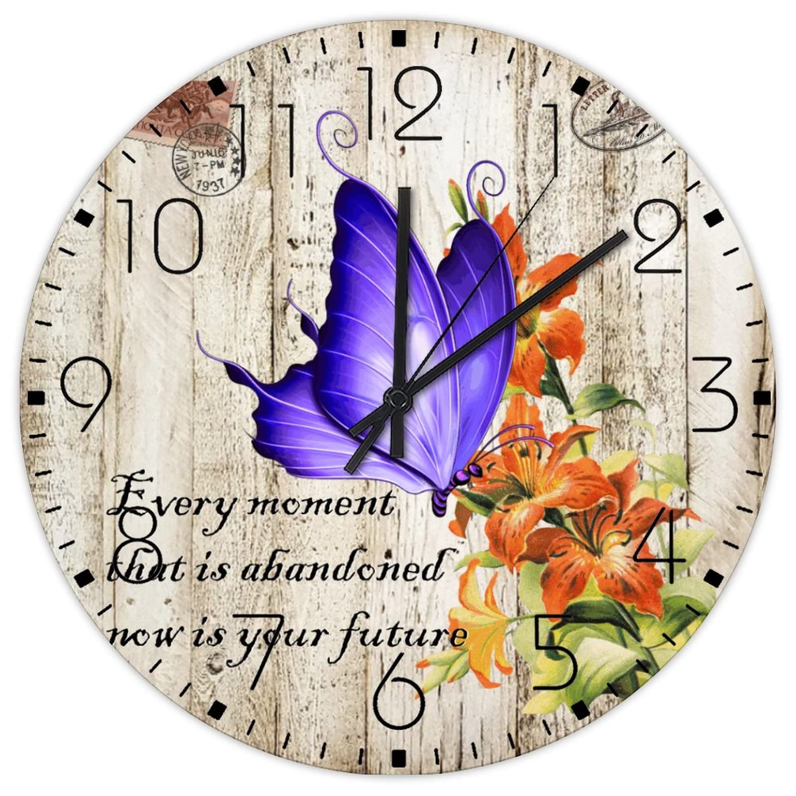 Horloge murale analogique en bois vintage au design papillon pour salon