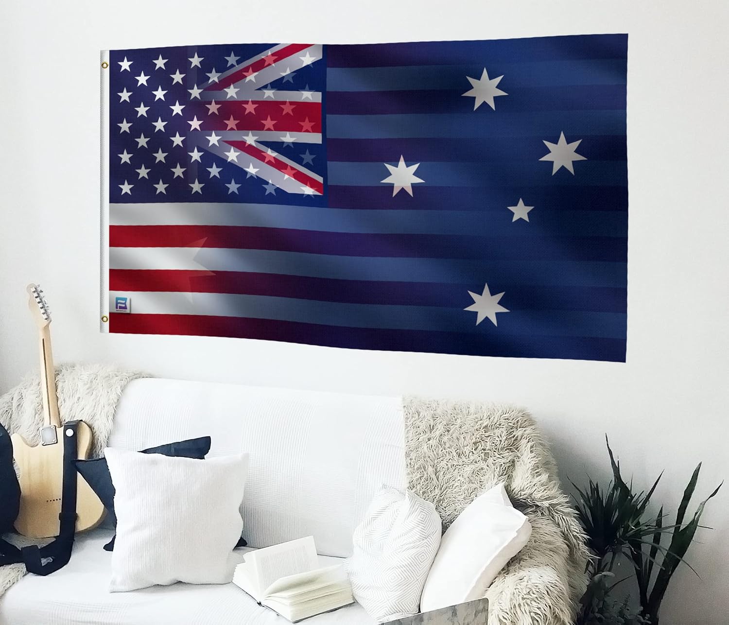 3x5 ft Australian American Hybrid Flag: 100% Polyester Banner, Brass Grommets & Strong Canvas Header, For Use Outdoor or Indoor