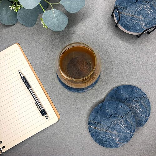 Miniatura 3 de Emerson - Posavasos absorbentes para bebidas, juego de posavasos de piedra natural con soporte, posavasos para mesa de café, protección de mesa de