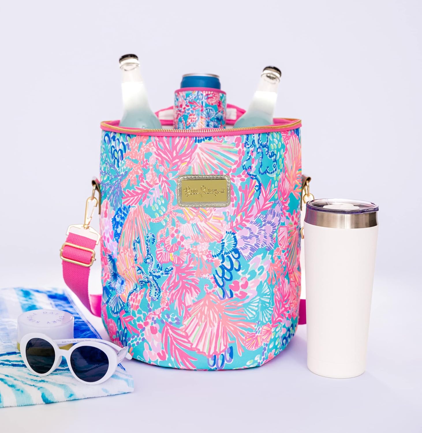 Lilly Pulitzer Insulated Soft Beach Cooler with Adjustable/Removable Strap and Double Zipper Close