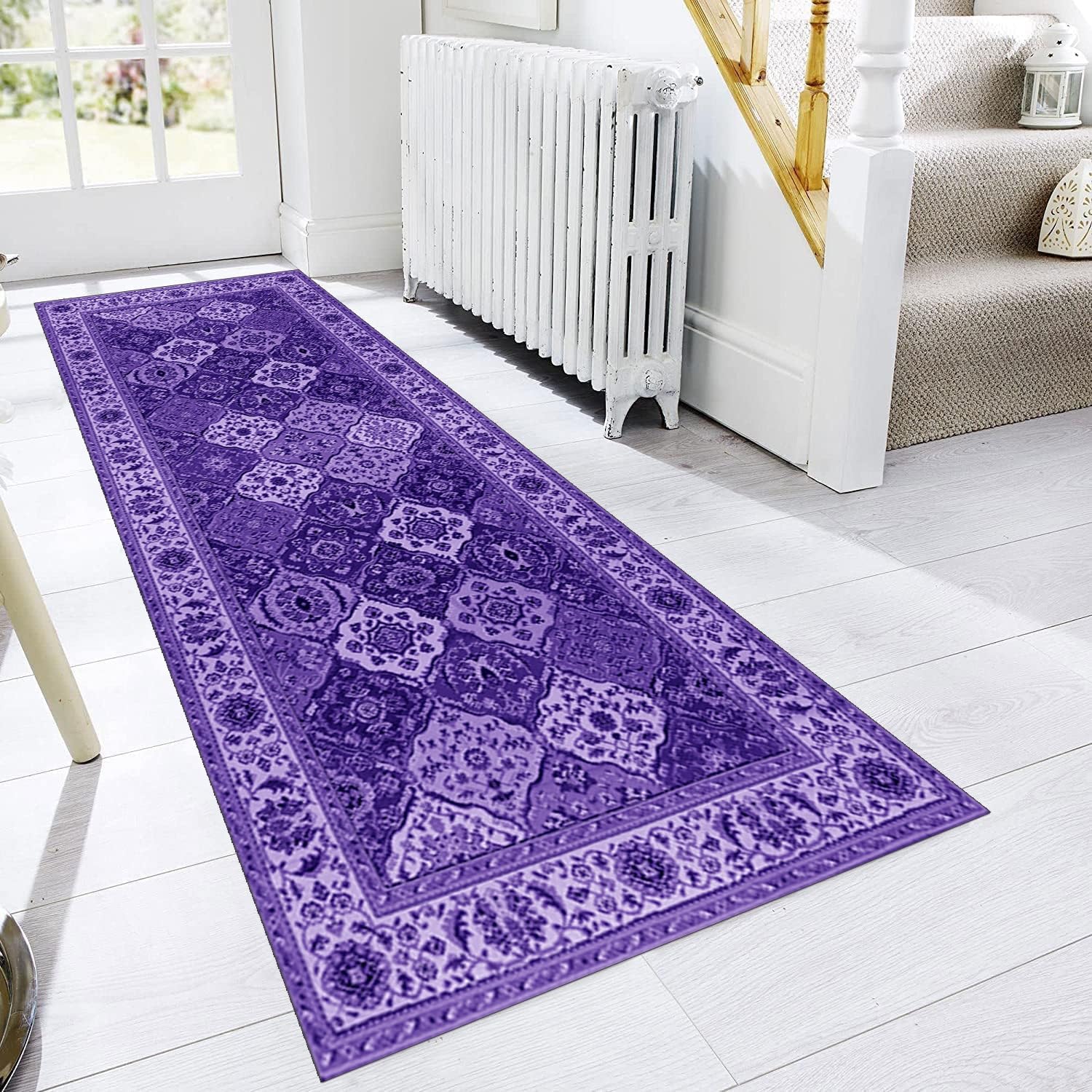 Anro Tapis de couloir, de cuisine, antidérapant, lavable, anti-salissures, violet, 60 x 120 cm, vendu au mètre, pour couloir, salon, chambre à coucher, cuisine