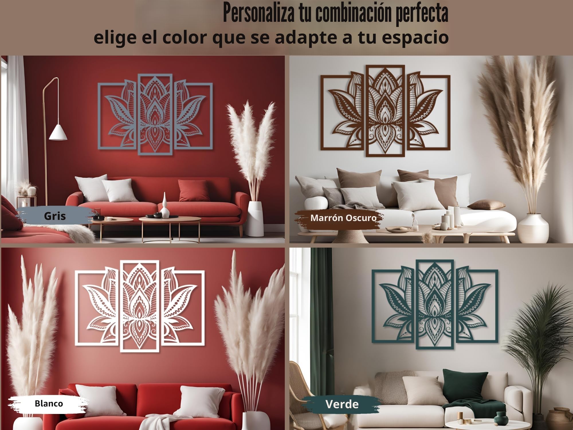 VAILLA Decoración de Pared Mural de Madera Decoración en Negro Dorado Decoración de Pared Hogar Arte de Pared 3D Decoración Moderna Cuadros para Hogar (Flor de loto)