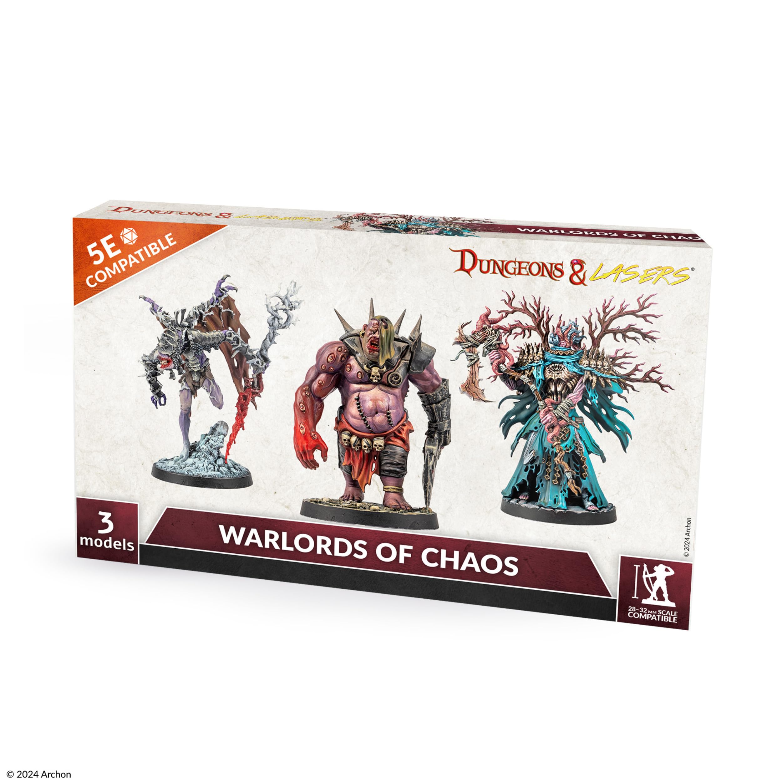 Dungeons & Lasers Multicolor Warlords Of Chaos Miniatures Set - 3 Large Models With Scenic Bases For Use With Dnd And 5E Compatible Rpg Games - Unpainted And Unassembled