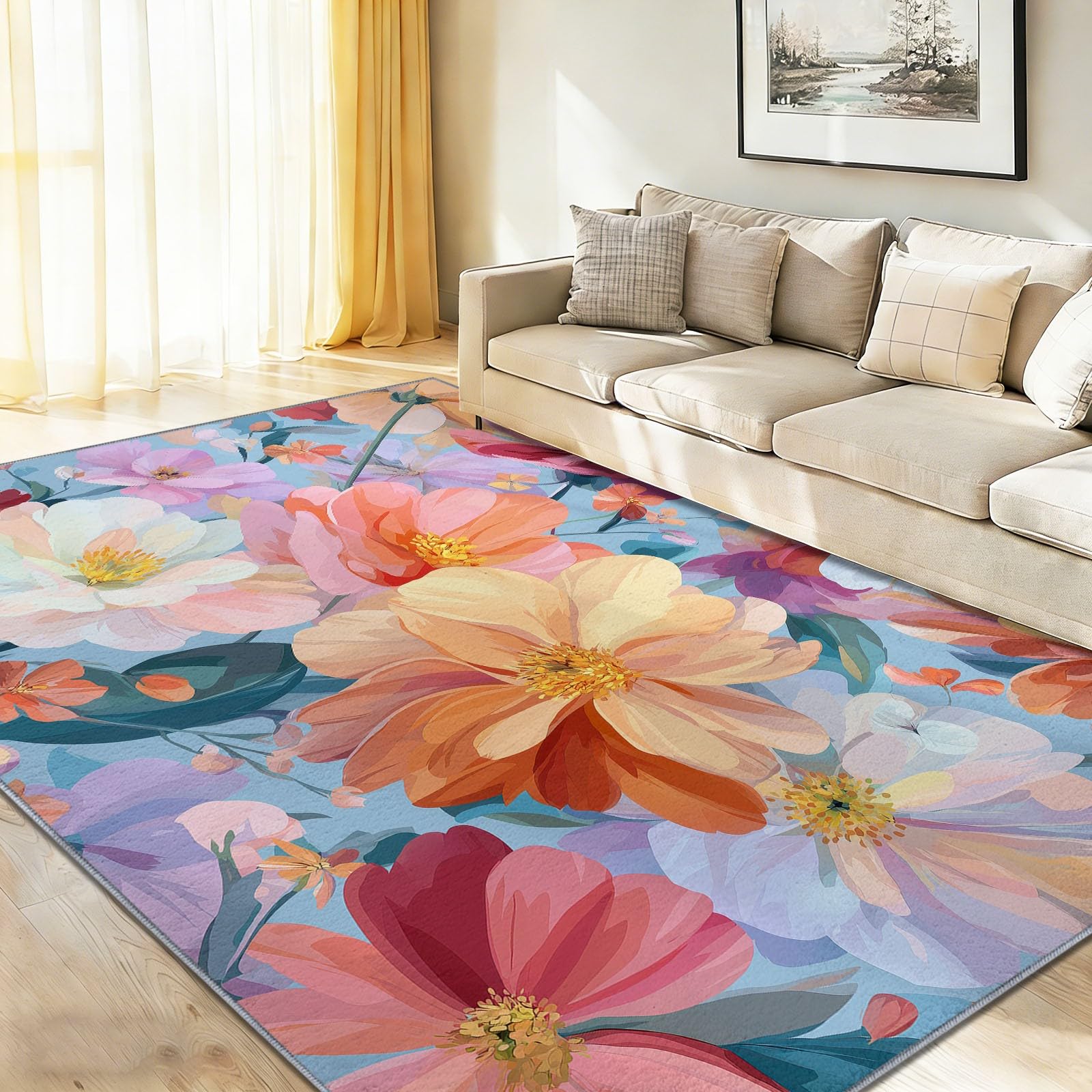 Tapis de salon fleurs audacieuses cottagecore tapis de chambre flanelle 140x200