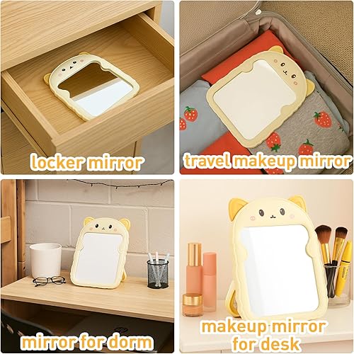 Miniatura 8 de TBWHL Bonito espejo de escritorio de dibujos animados con gato para escritorio, espejo de escritorio con soporte para niñas, niños, espejo de