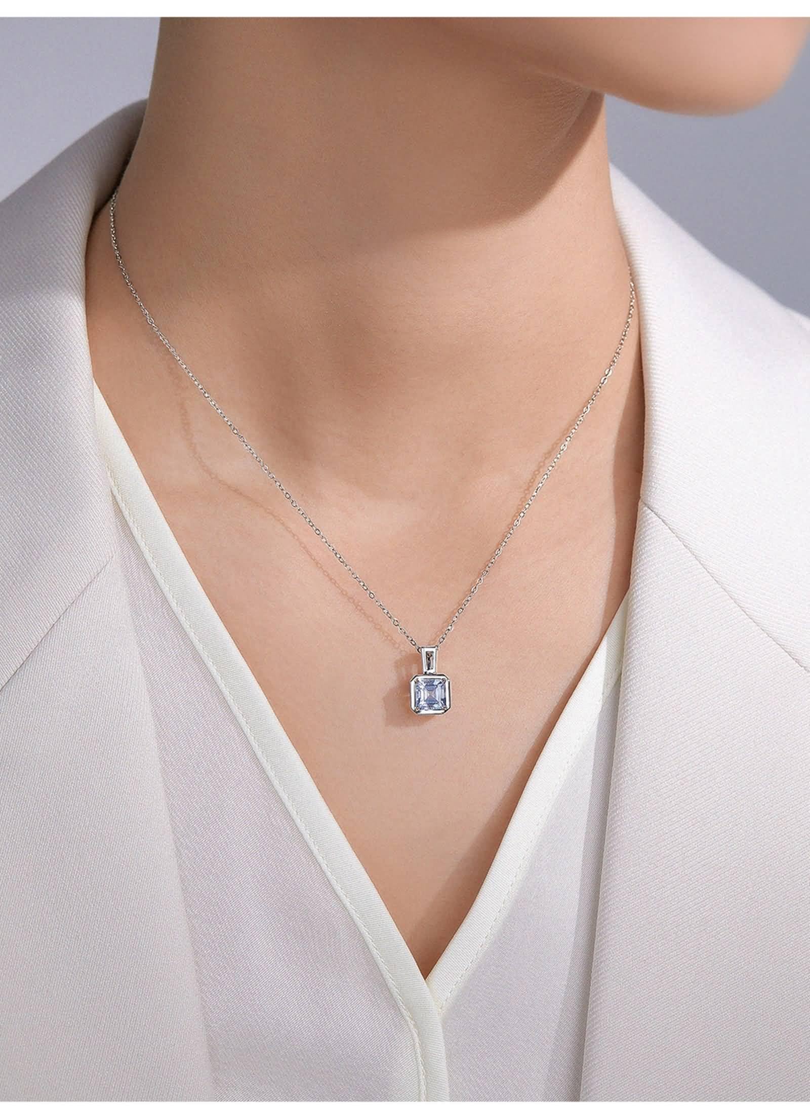 Collar de cadena de oro blanco de 18 quilates, colgante cuadrado de aguamarina de oro blanco, cadenas de 18 quilates para mujer