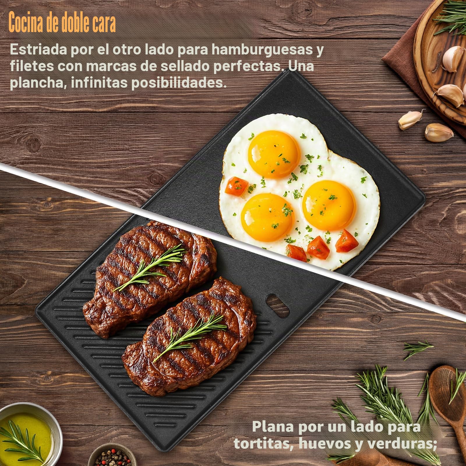 Plancha para barbacoa Denmay 13191 para 2 quemadores Landmann EMAILLEE Triton, plancha de hierro fundido para asar a gas, huevo, carne, freír, plancha para barbacoa