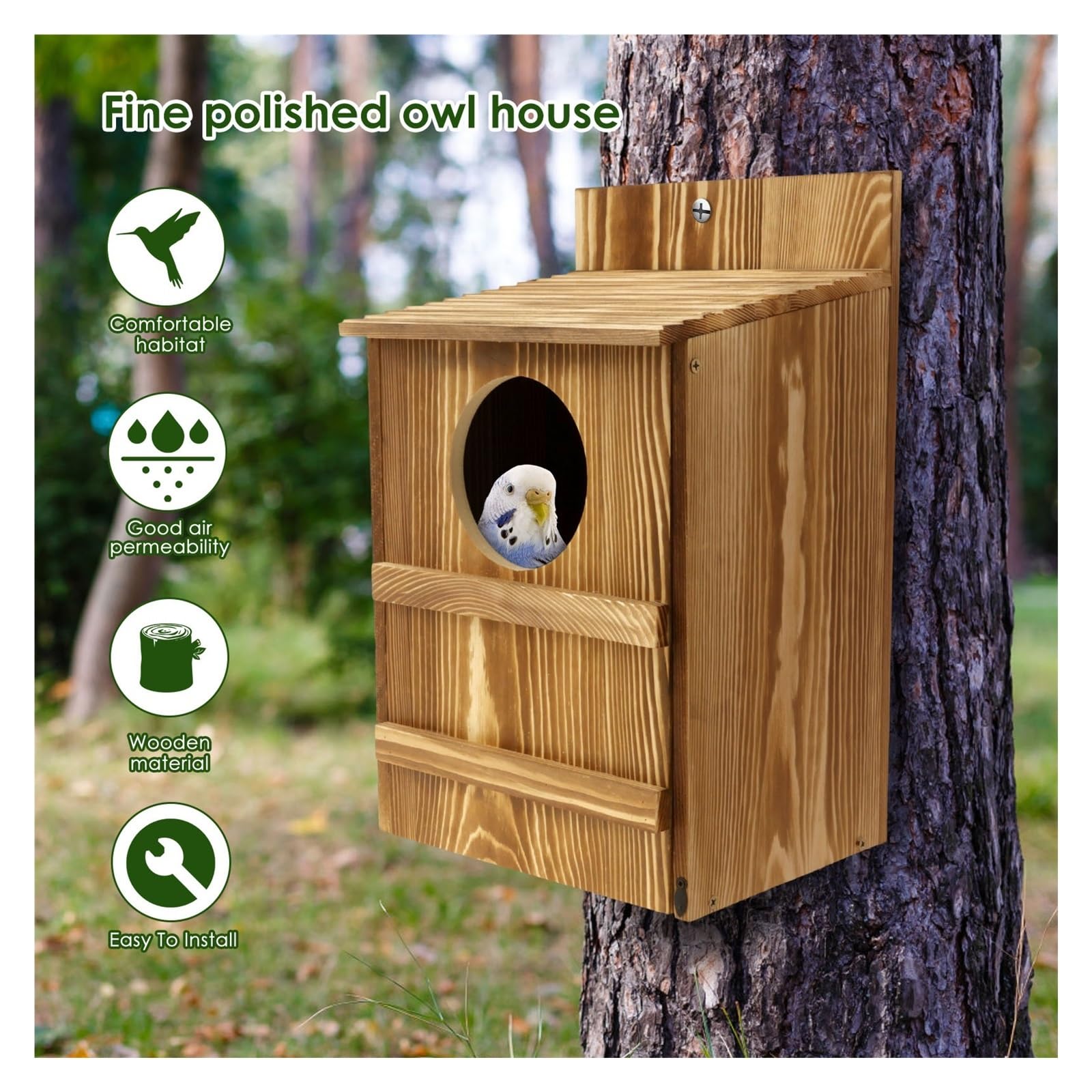 Nistkasten Vogelhaus aus Holz mit kreisförmiger Öffnung, Eulenhaus, großes Nest, Vogelzuchtkasten, for Aufhängen, Haustierzubehör, Heimbalkondekoration(36.8x19x22.8cm)
