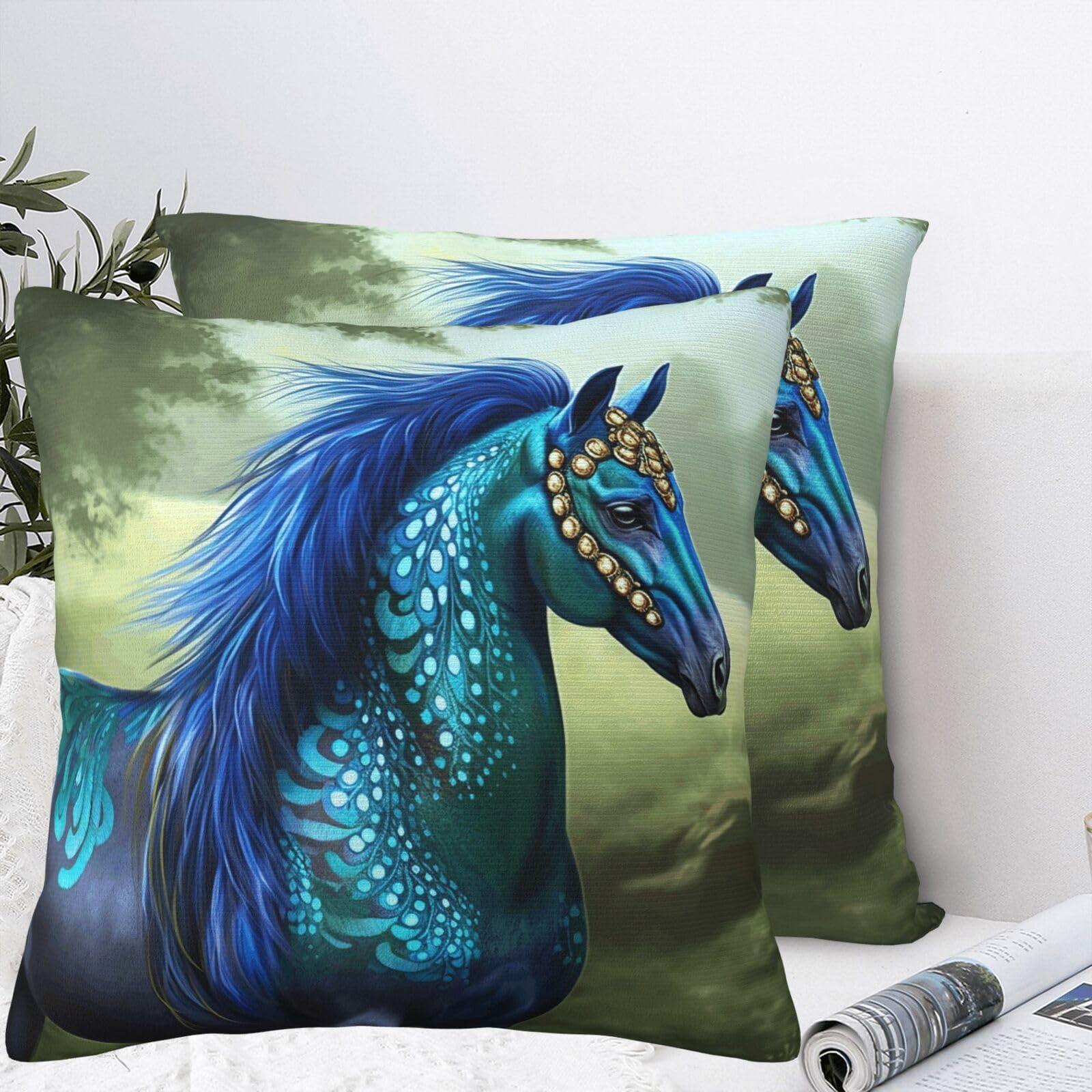 QMKFWT Beautiful Peacock Horse Plush Throw Pillow Covers 18"X18",Soft Cozy Couch Cushion Covers Decorative Pillow Cases for Holiday Home Bedroom Sofa Decors