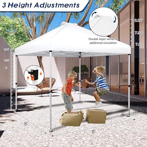 Miniatura 3 de Toldo para patio de 8 x 8 pies, tienda de campaña instantánea desplegable para exteriores, refugio portátil con paredes laterales y protección solar