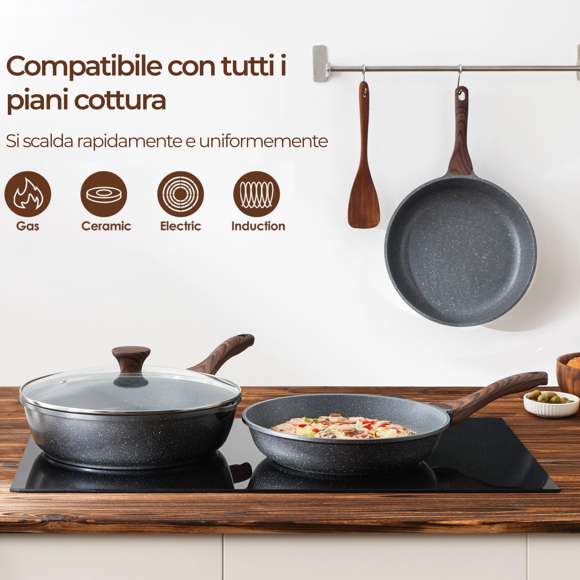 SENSARTE Padella 20 cm per Induzione e Gas, Rivestimento Antiaderente in Granito, Ecologica e Sicura (Senza PFOA), Manico Ergonomico Antiscottimento, Lavabile in Lavastoviglie