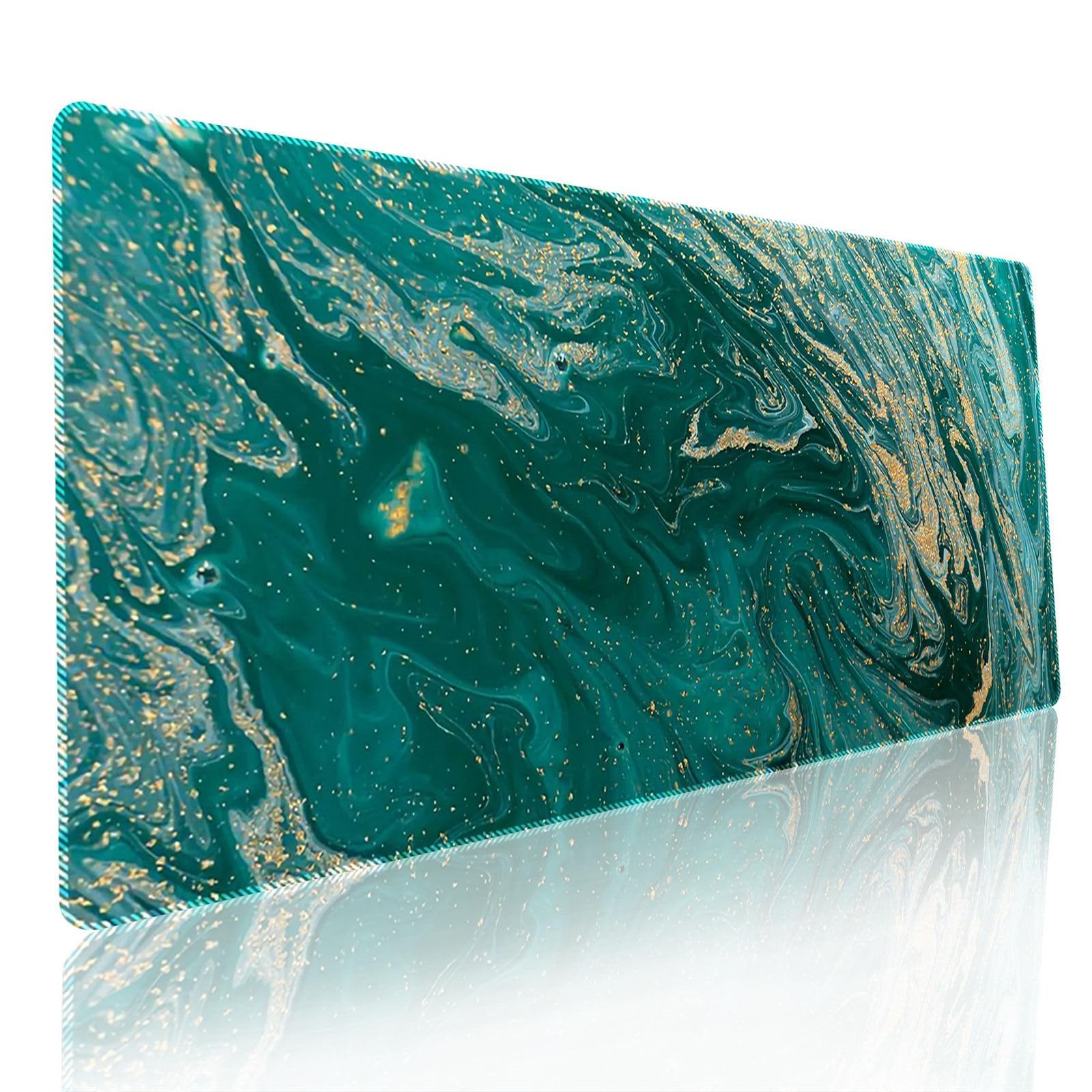 Large Long Gaming Mouse Pad - Marble Stone Grain Desk Mat with Non Slip Rubber Base Washable for Home Office Work (Dark Green, 400x900mm)