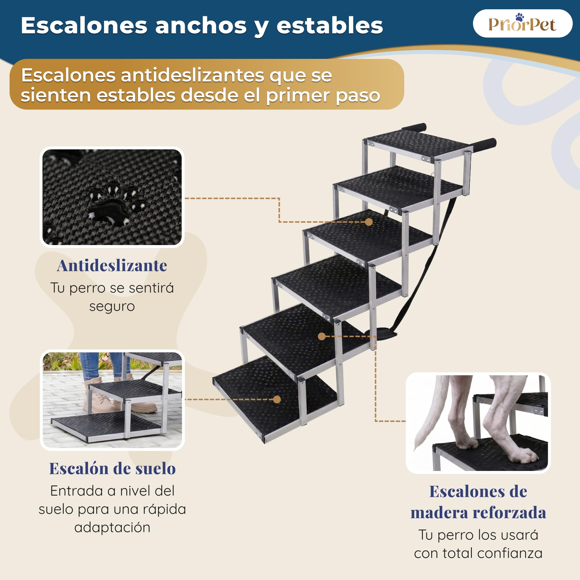 Escalera para Perros Coche Plegable – 4, 5 o 6 Peldaños para Maleteros Bajos y Altos (63–81 cm) – para Coches Pequeños, Familiares & SUV – Alternativa a Rampa para Perros