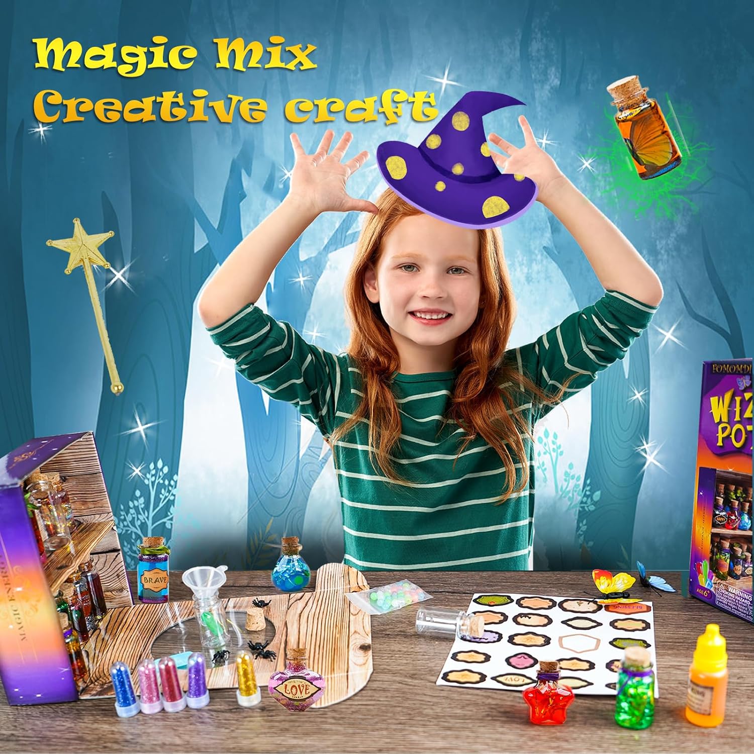 FOMOMDI DIY Magic Crystal Potions Making Kit, Magic Mix 20 Bottles Fairy Wizard Potions, Halloween Christmas Birthday Gift for Girls Kids Ages 6-12