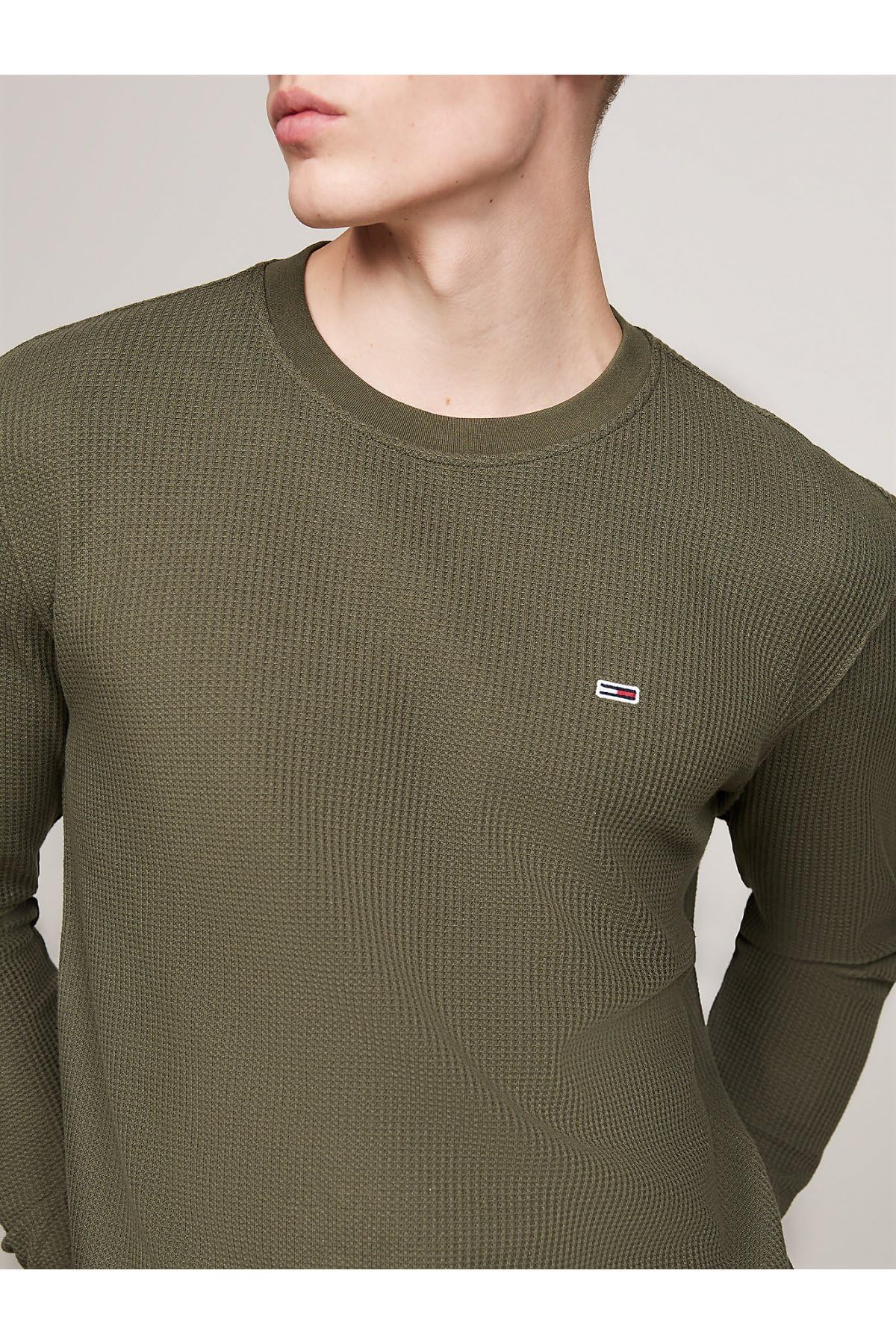 Tommy Jeans Uomo Maglietta Maniche Lunghe Regular Fit Waffle Scollo Rotondo