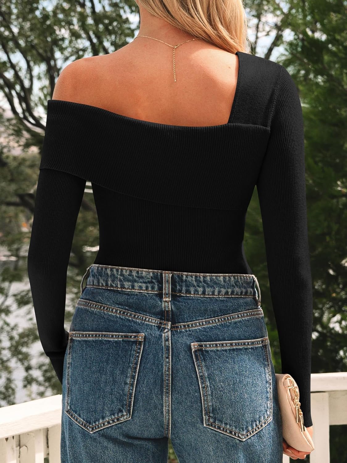 LILLUSORY Womens Off The Shoulder Sweaters Going Out Fall Sexy Knit Pullover Lightweight Asymmetrical Tops Clothes 2026 - Image 4