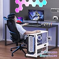Vista 7 de Soporte de torre de computadora de altura ajustable con estación de carga y puerto de carga USB, carrito de 2 niveles ATX, soporte de PC móvil