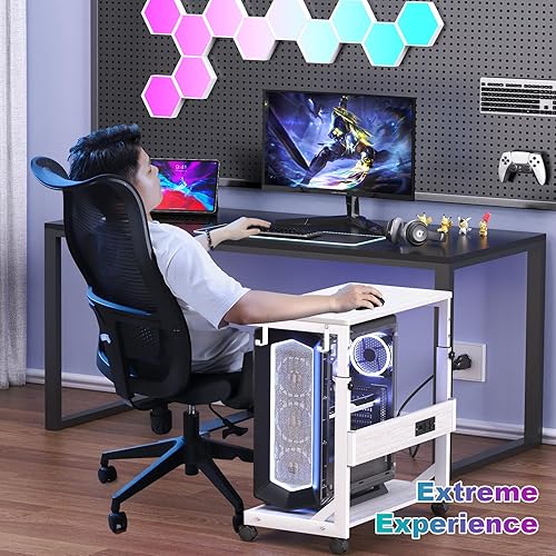 Miniatura 7 de Soporte de torre de computadora de altura ajustable con estación de carga y puerto de carga USB, carrito de 2 niveles ATX, soporte de PC móvil