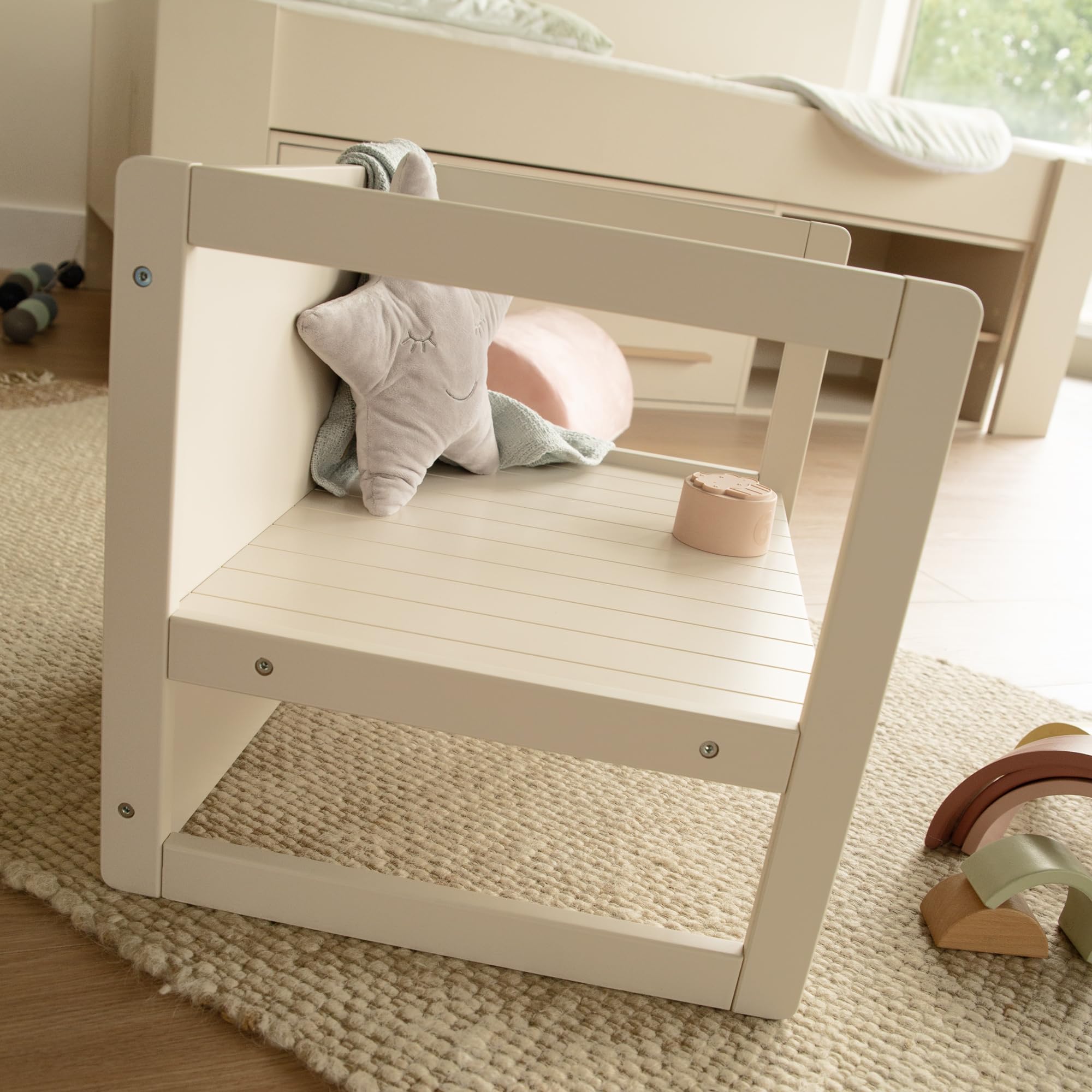 roba Sitzbank für Kinder im Landhausstil - Bank zum Wenden mit 2 Sitzhöhen - als Kindertisch verwendbar - Holz beige/Cashmere