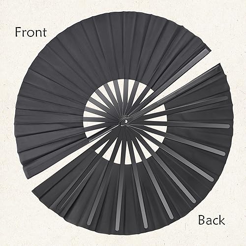 Miniatura 6 de Quacc Ventilador de mano plegable grande de 13 pulgadas, tela de nailon vintage, retro, gran abanico para baile de línea, festival chino de Kung Fu,