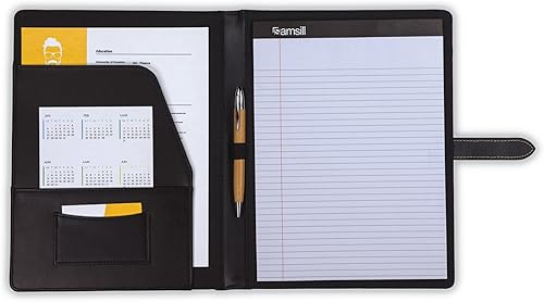 Miniatura 10 de Samsill Padfolio de cuero con cremallera de punto de contraste cartera de negocios ligera y elegante para hombres y mujeres cartera para currículo