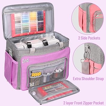 Sewing Machine Case with Shoulder Strap,Tote Bag for Sewing Machine Carrying Case with Removable Padding Pad for Brother,Singer,Most Machines Travel Tote Organizer for Accessories Purple