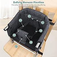 Vista 6 de Asiento elevador para mesa de comedor: Silla elevadora portátil para niños pequeños con hebilla de seguridad y altura ajustable, silla