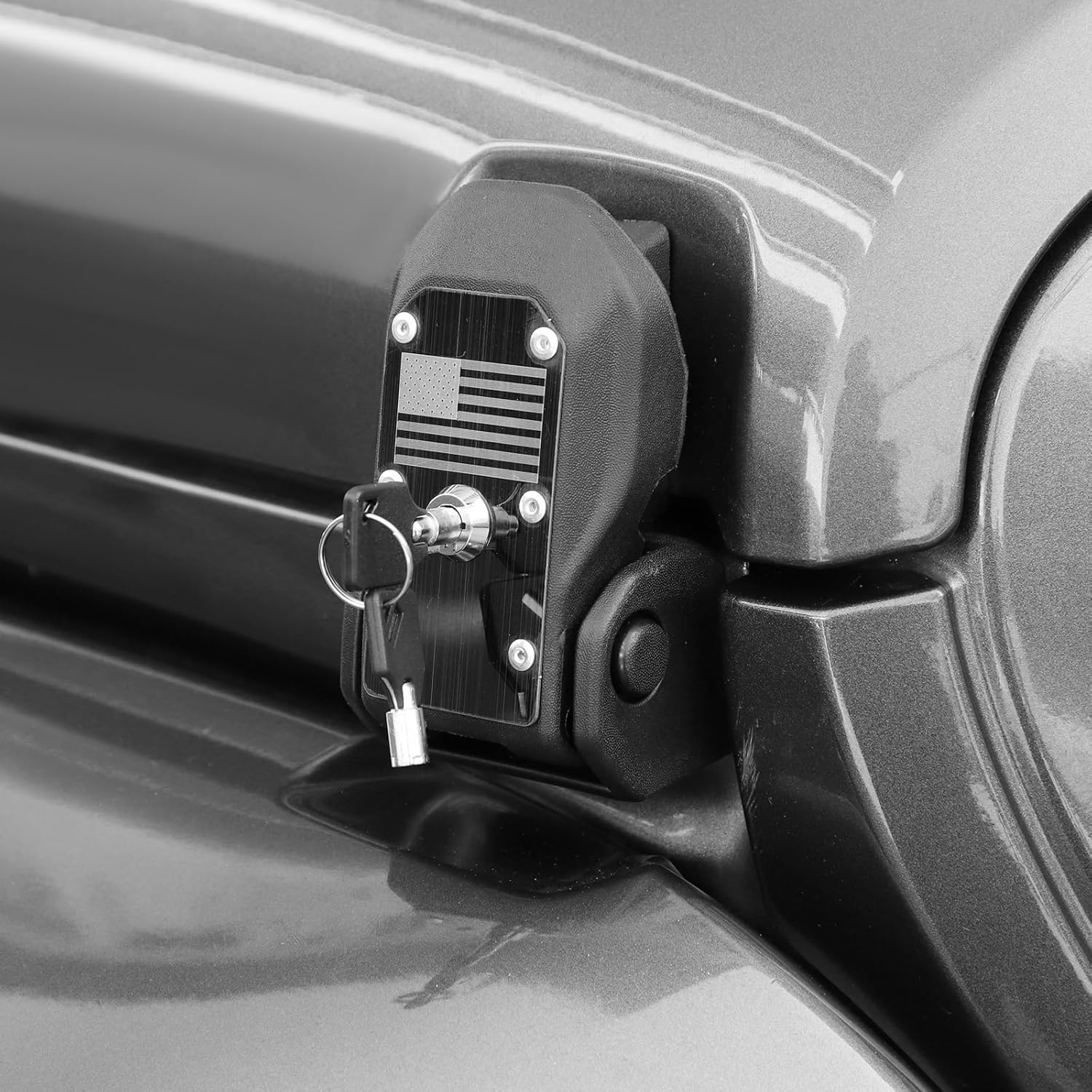 Locking Hood Latche Hood Lock Fit for 2018-2026 Jeep Wrangler JL JLU & Gladiator JT, Hood Catch Kit (Aluminum Alloy,USA Flag)