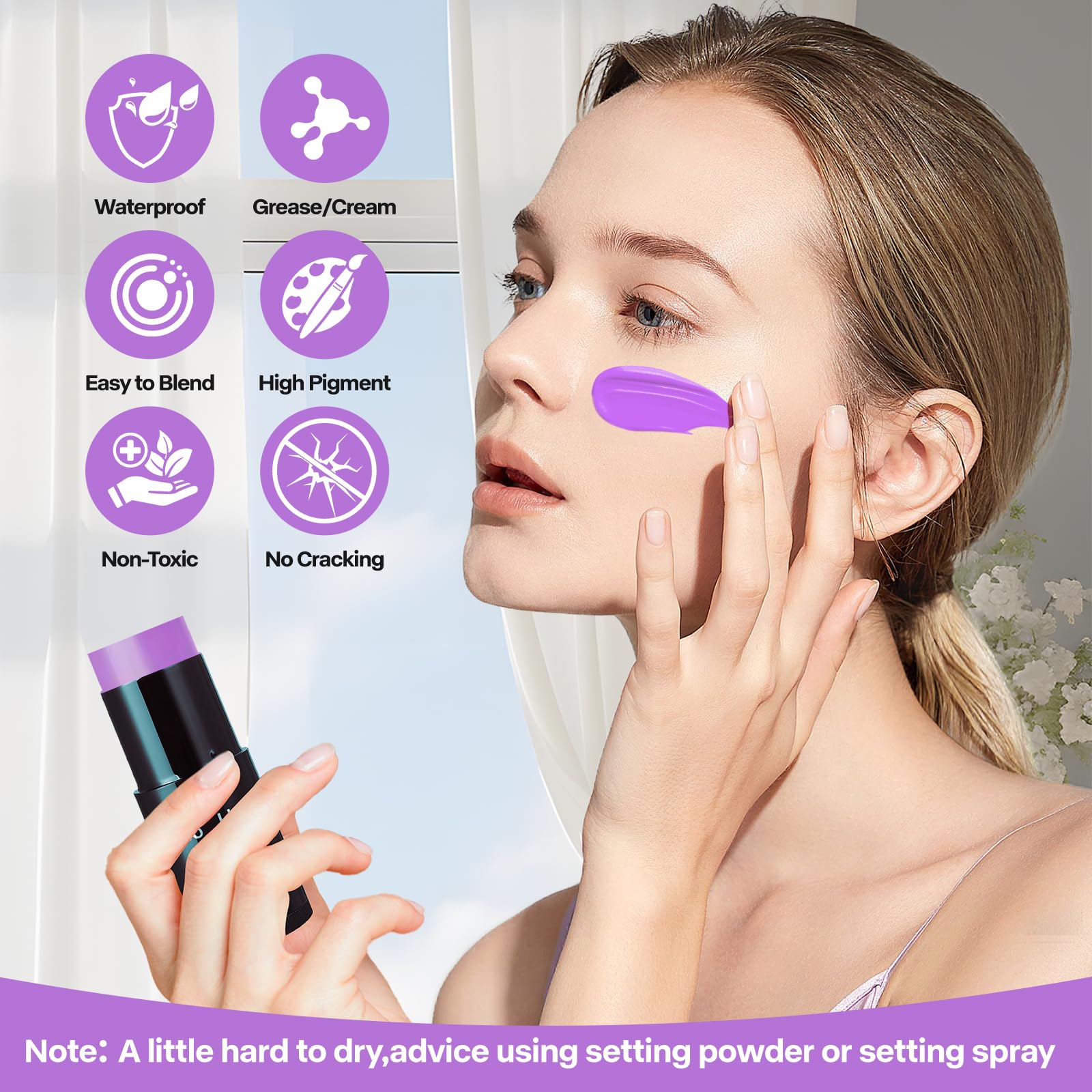 Go Ho Bâton de peinture pour visage violet clair mélangé à la crème (30,1 g), couverture complète pour adultes et enfants, Halloween, cosplay, SFX, Ursula