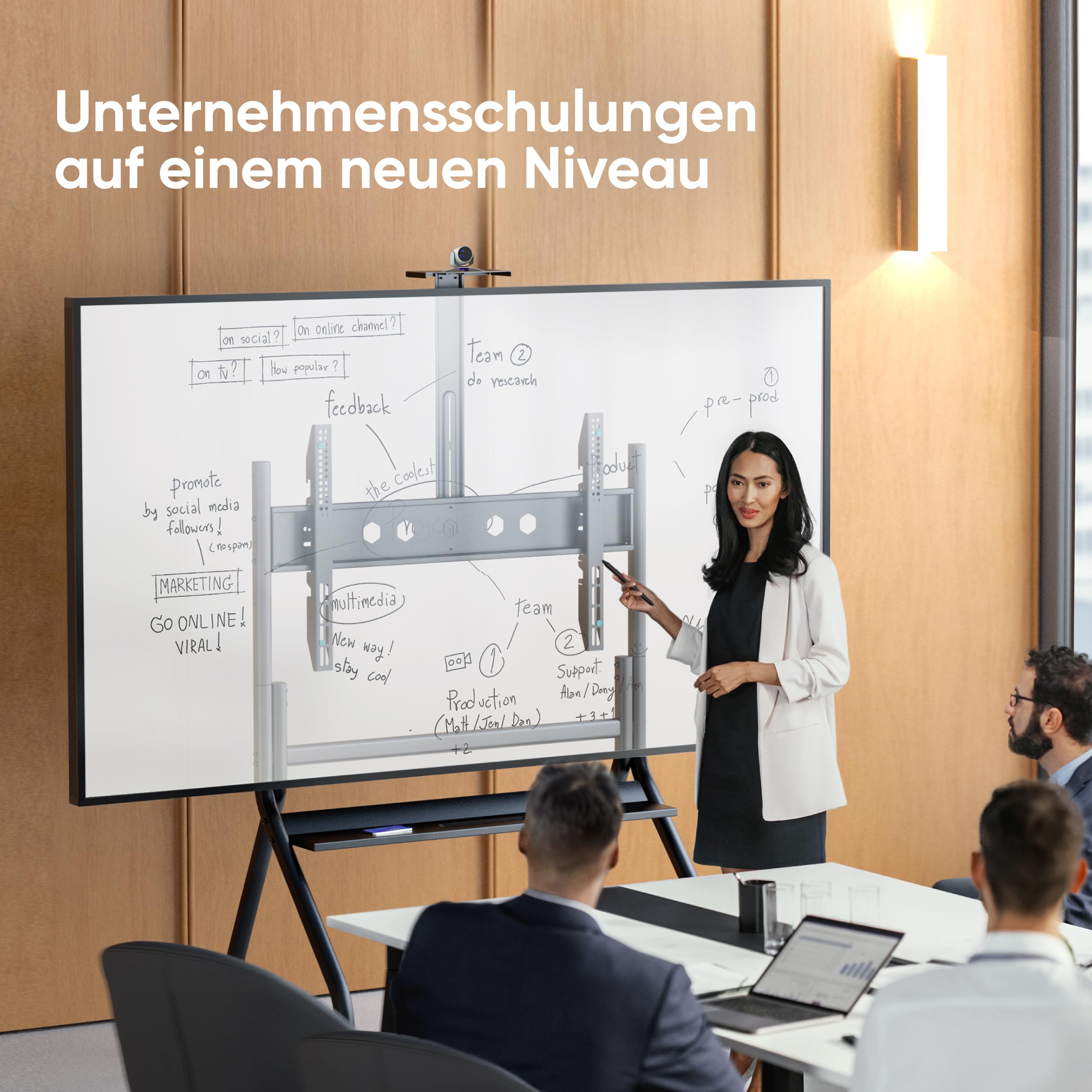 ONKRON TV Ständer rollbar für 60-120 Zoll Fernseher, max Belastung bis 150 kg, professioneller Wagen TV Standfuss höhenverstellbar, max VESA 1000x600, Fernsehständer mit Rollen Schwarz TS2080-B