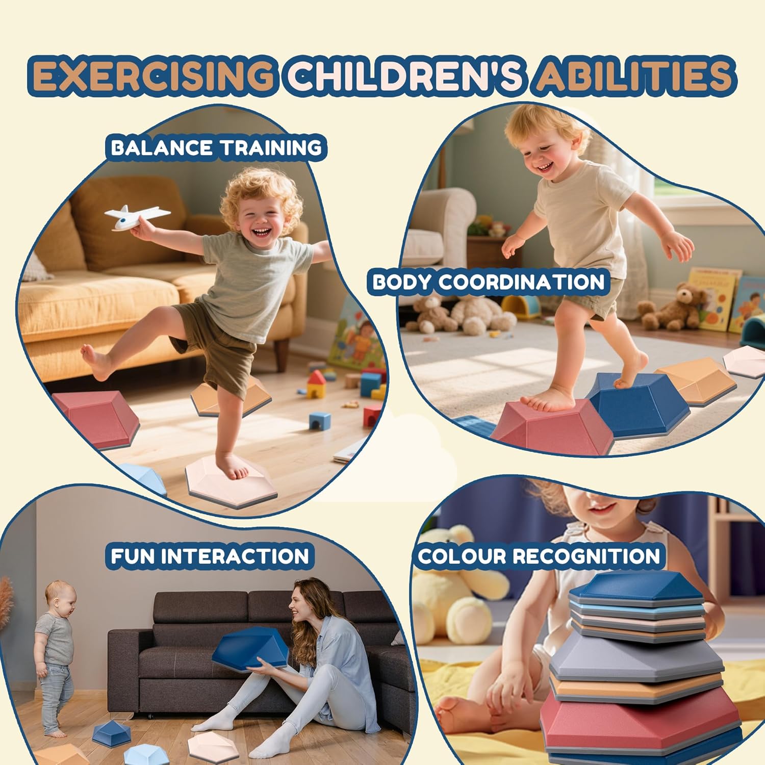 Kids Stepping Stones 8PCS for Balance & Motor Skill Development, Versatile Coordination Training Blocks for Play and Learning