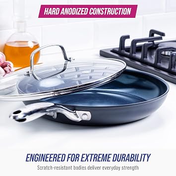 Blue Diamond Cookware Hard Anodized Ceramic Nonstick, 11 Frying Pan Skillet with Lid, PFAS-Free, Dishwasher Safe, Oven Safe, Grey