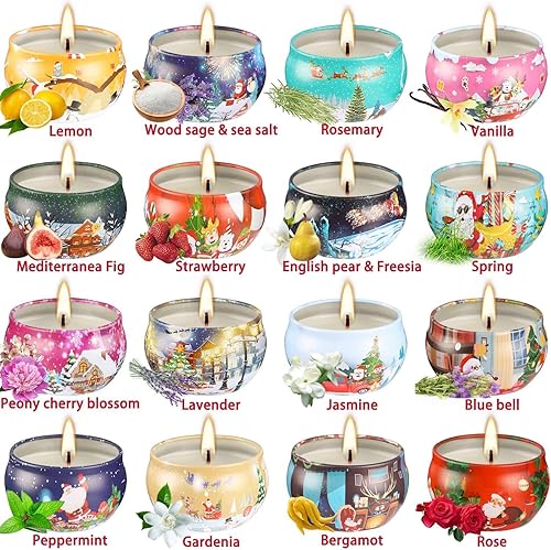 Miniatura 3 de Juego de 16 velas perfumadas de Navidad, velas de aromaterapia de 2.5 onzas, regalo para mujeres, 16 fragancias, velas de cera de soja para Navidad,