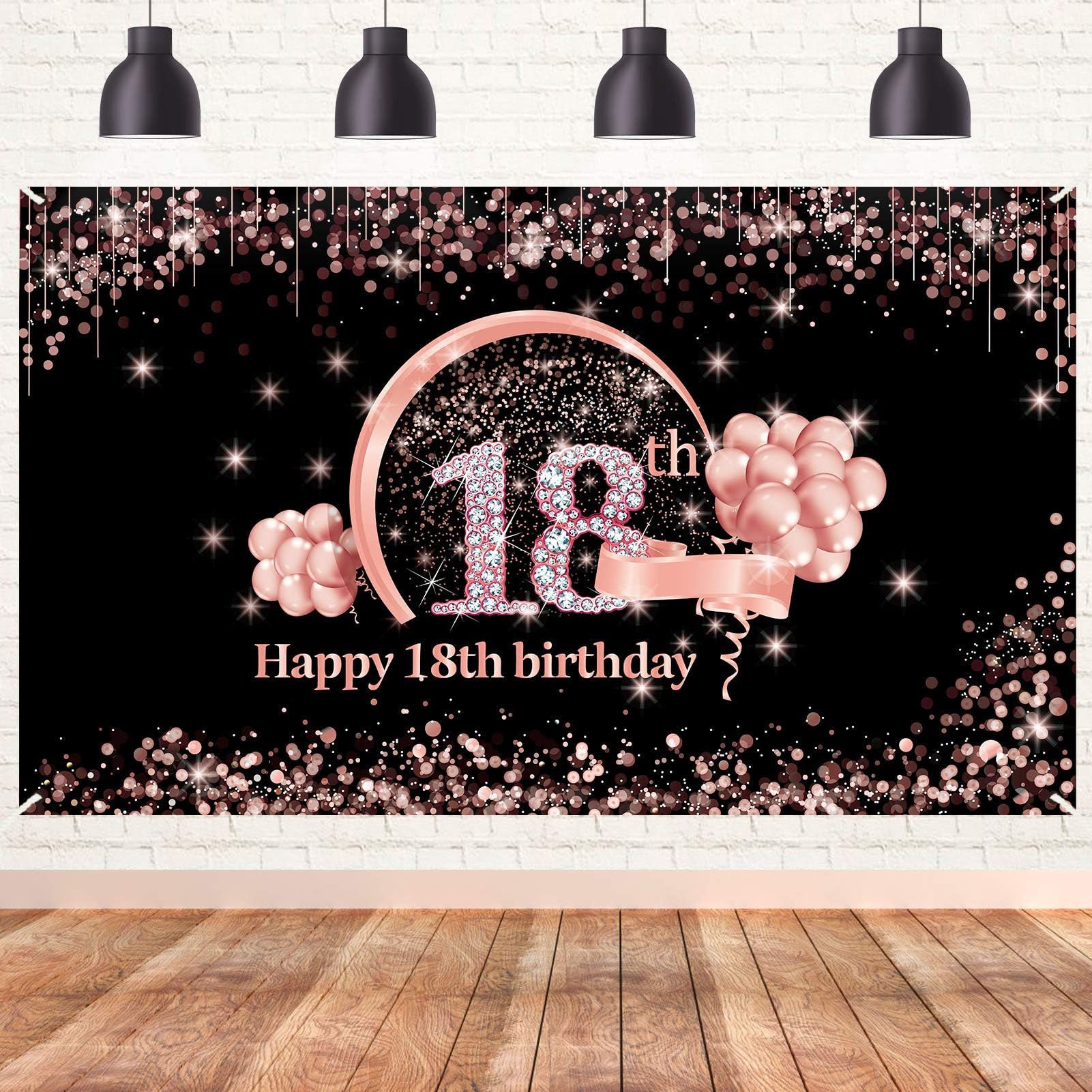 Lnlofen 18th Birthday Banner Backdrop Decorations for Girls, Extra Large 18 Year Old Birthday Party Supplies, Rose Gold Happy Eighteen Birthday Sign Poster Photo Booth Props