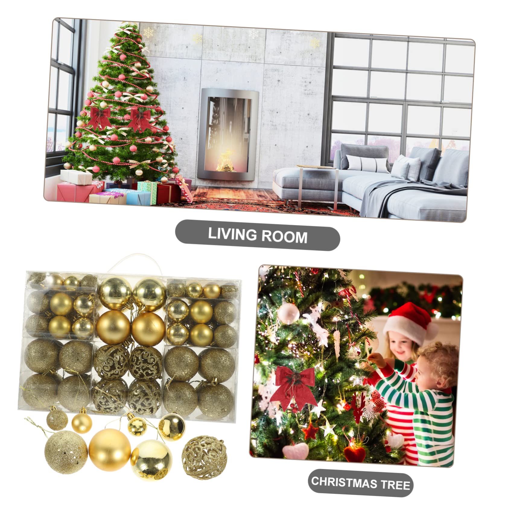 Bolas Navideñas Doradas de Plástico 3-6 Cm con Cuerda para Colgar, Caja 100 Piezas para Adornos Creativos de Árbol y Hogar en Navidad