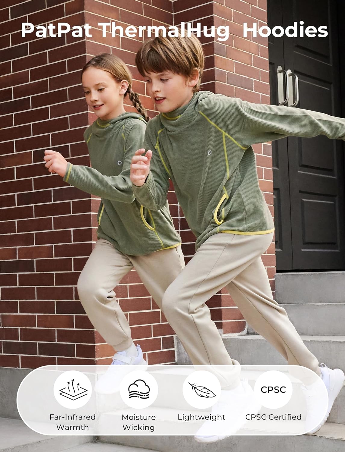 PATPAT Kids Heat-Retaining Hoodie, Smart Thermal Hooded Sweatshirt, Long Sleeve Pullover with Pocket Thumb-hole Cuffs - Image 2
