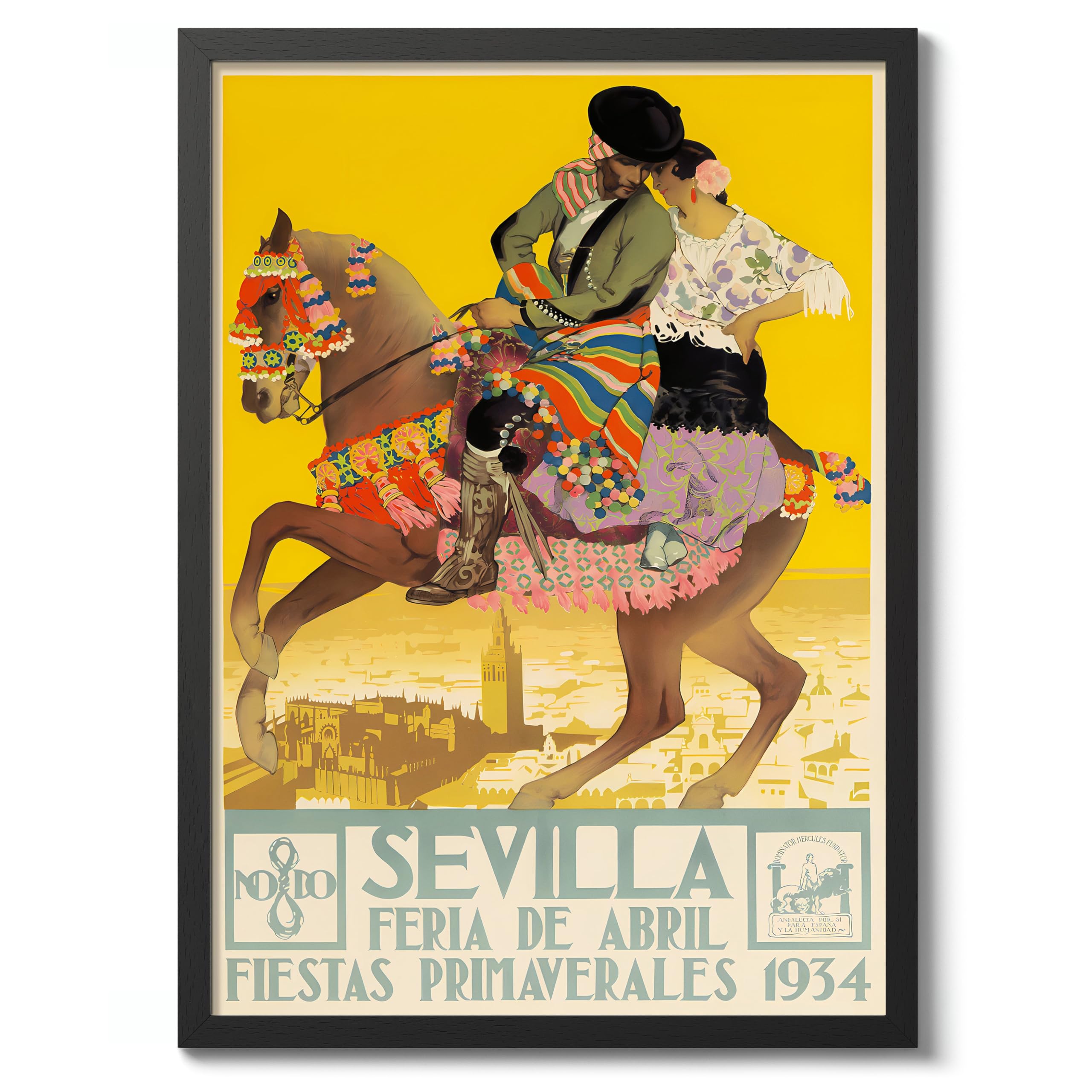 Sevilla, Spain Vintage Spanish Travel Poster, Retro Spain Tourism Print, Decoration Wall Art Seville Landmark Bedroom Decor, A5 (Black Frame) - 24.1x17.9cm — image 1