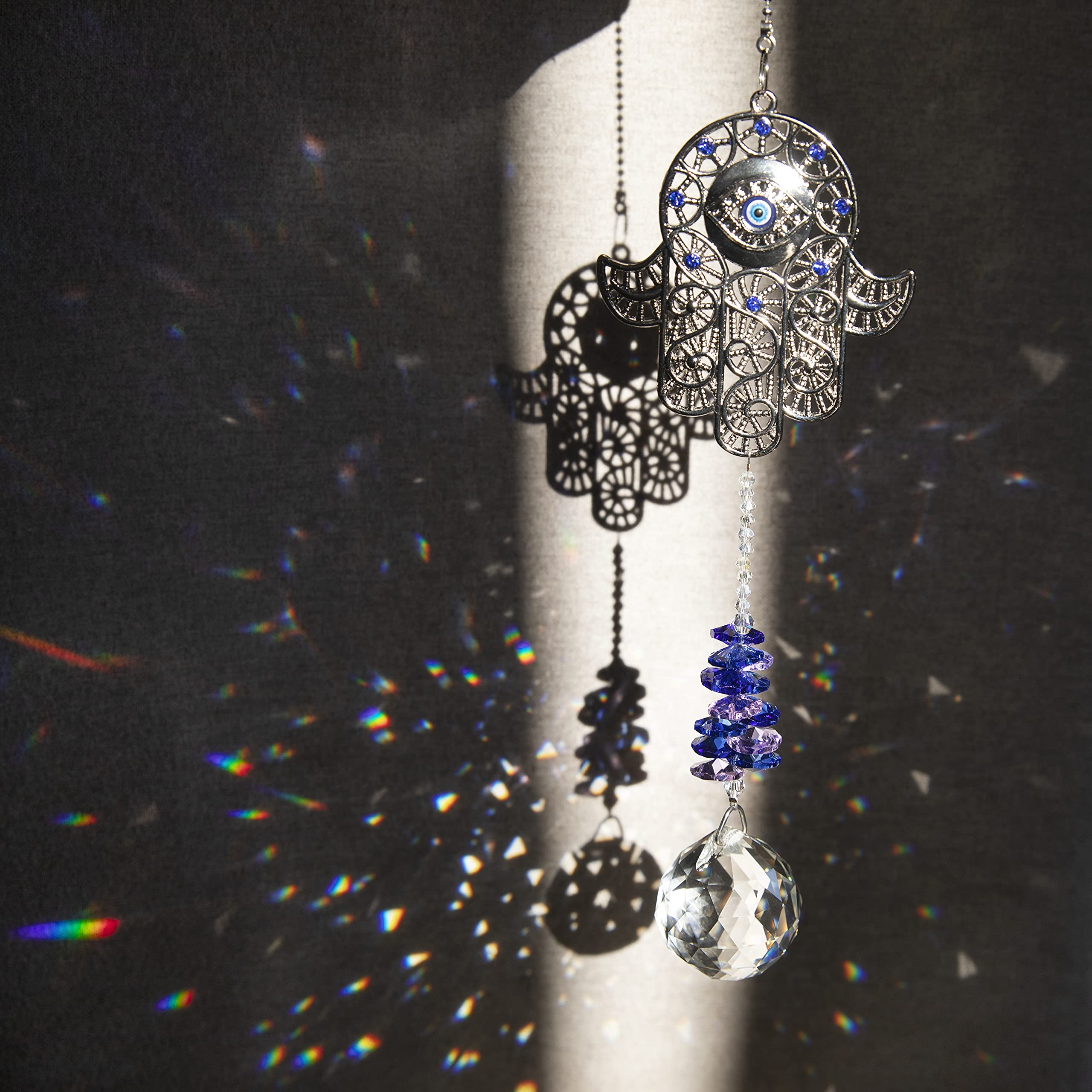 Hamsa Hand Decor Hanging Crystal Suncatcher Ornament Window Garden Suncatcher Prism Rainbow Maker Pendant