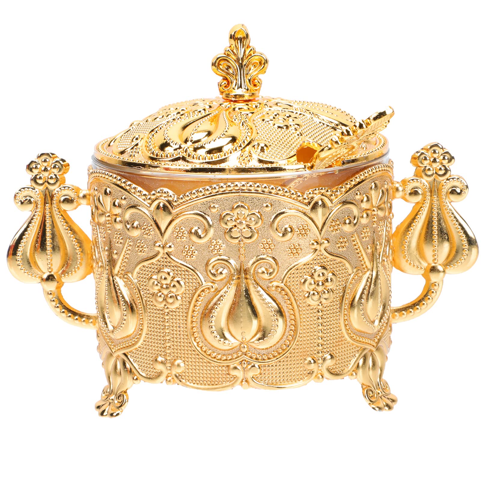 Sucrier décoratif en métal et verre avec cuillère, 1 pièce, style européen élégant, cuisine et maison, rangement pour sucre et sel