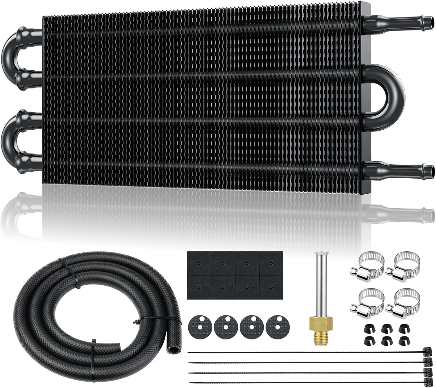 Universal 5/16" Transmission Oil Cooler Kit, Aluminium alloy 8 Pass Tube and Fin Oil Cooler Kit with Hose Mounting Kit, Black