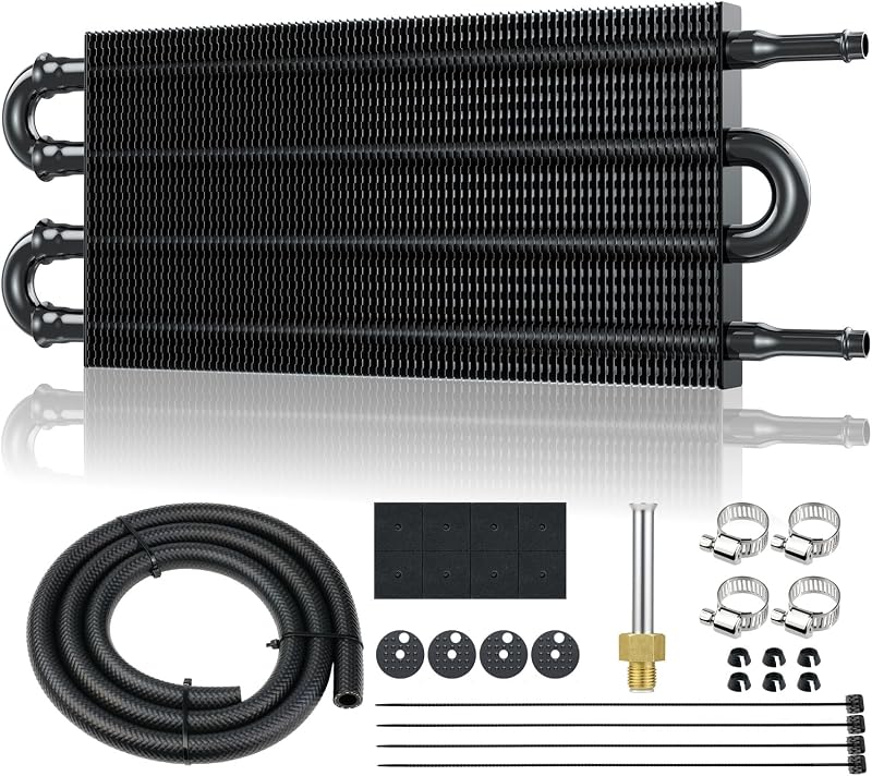 Kit de resfriador de óleo da transmissão Dueilgo 4 passagens em alumínio com mangueira 5/16" – 19 peças