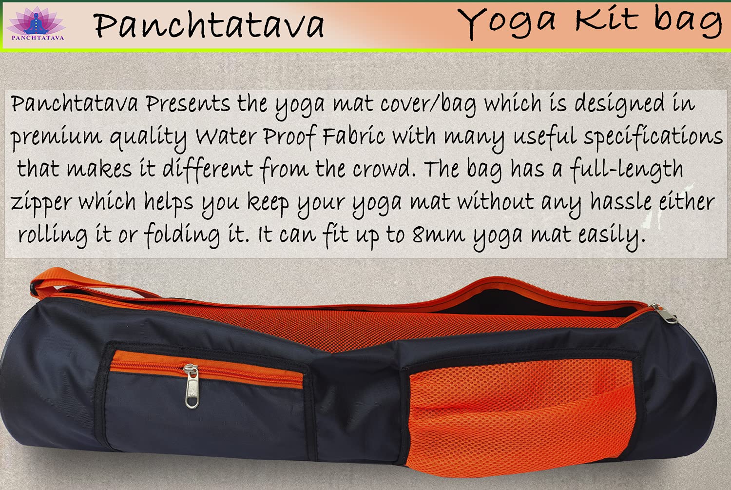 Panchtatava Oynx Waterproof | Washable | Durable Double Spacious Pocket Yoga Mat Cover/Yoga Mat Bag for Men & Women 4