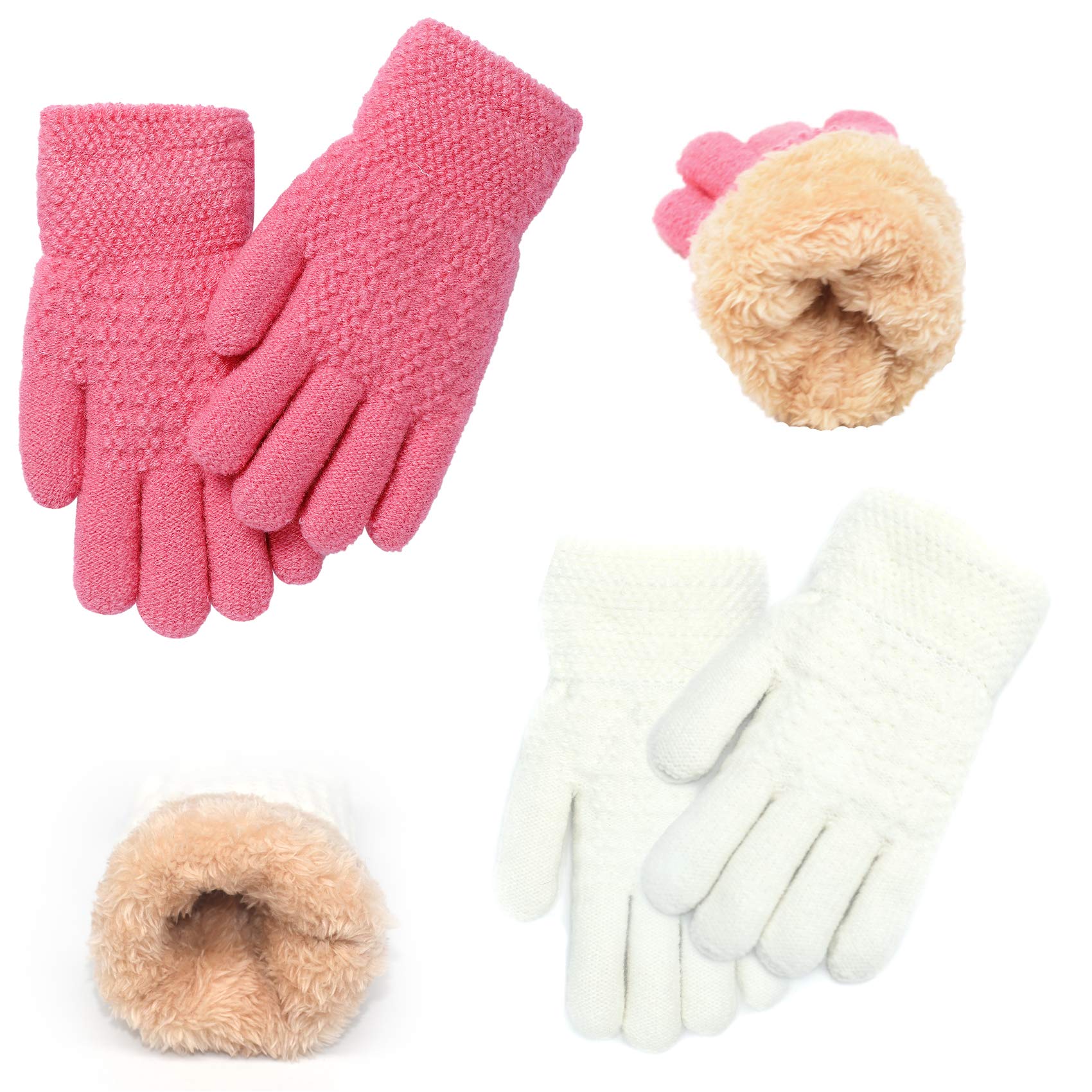 FENELY Winter Gloves for Boys Girls - Kids Warm Knit Thermal Cable Knitted Gloves Wool Fleece Lined Mittens for Cold Weather
