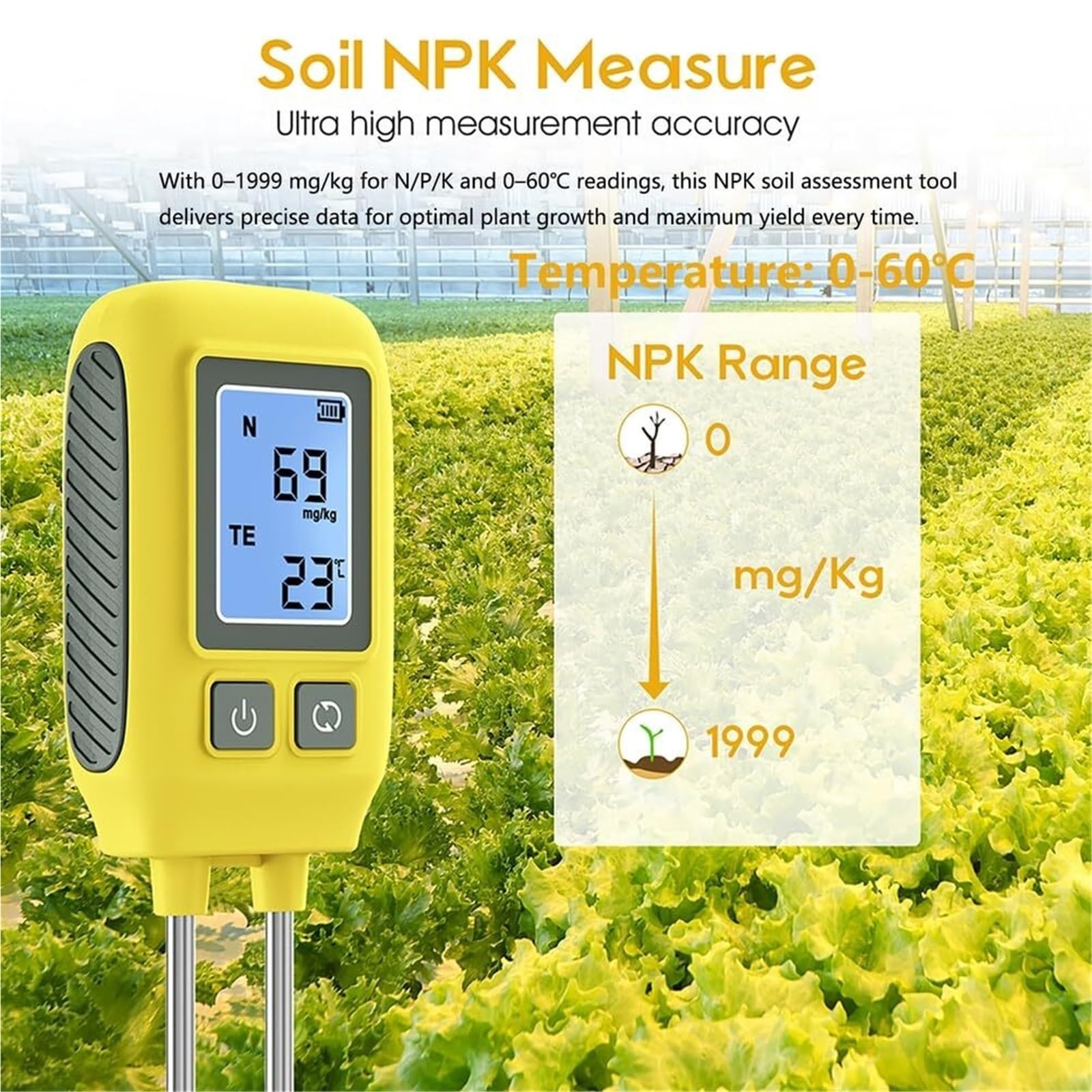 Probador de suelo NPK 4 en 1 LCD digital, medidor de fertilidad del suelo for nitrógeno, fósforo, potasio y temperatura, analizador de suelo de alta precisión