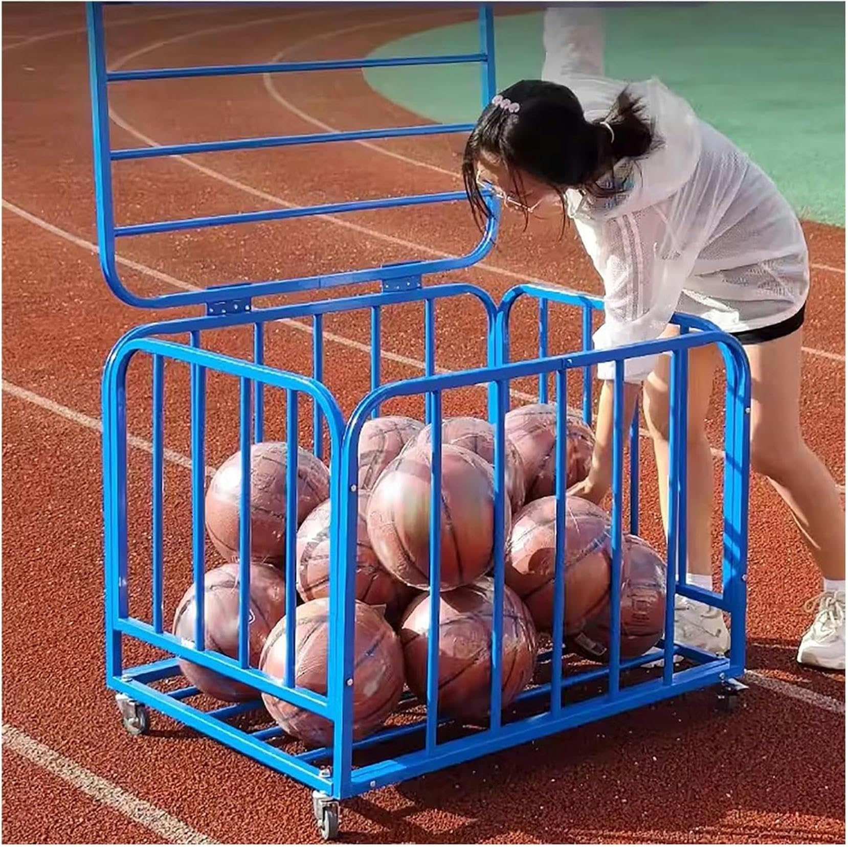 Generisch Ballaufbewahrungswagen mit Rädern, robuster Roll-Organizer für Sportgeräte, stapelbarer Ballkäfig mit Deckel für Schule/Fitnessstudio