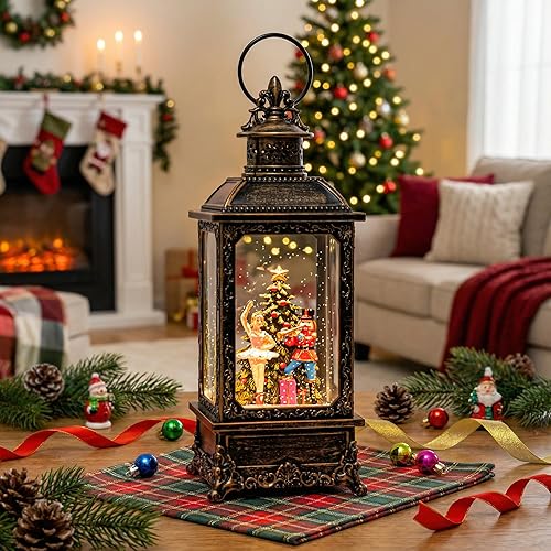 Miniatura 3 de Linterna de cascanueces de globo de nieve de Navidad, cascanueces con iluminación musical y bailarina, linterna de agua con remolino brillante,