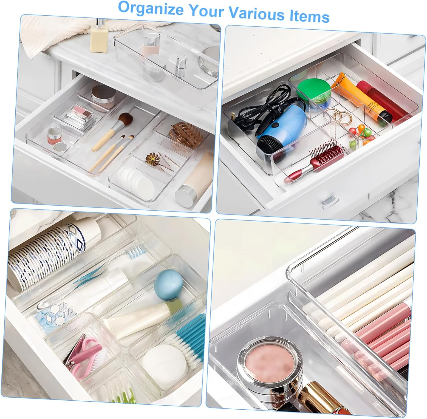 Drawer Organizer Set Divider Trays 6-Compartment Plastic Storage Bins for Makeup and Kitchen Versatile Drawer Divider for Home Organization